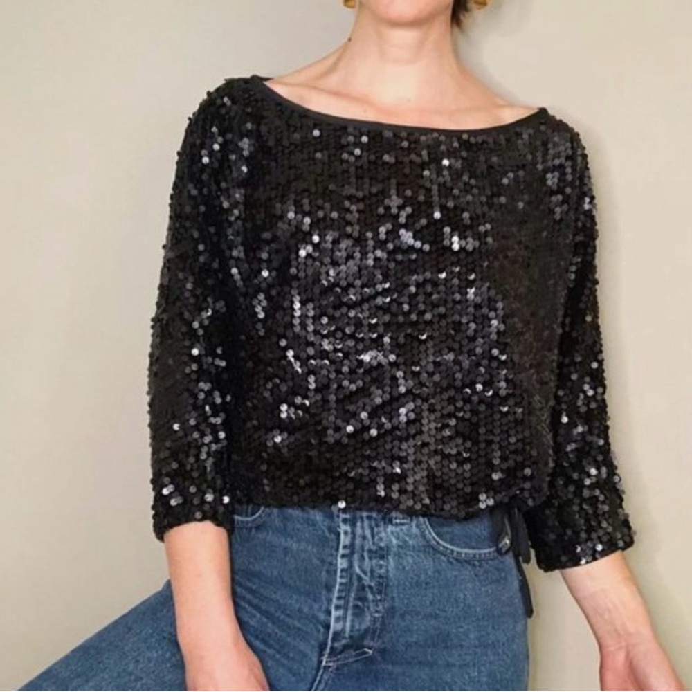Urban Outfitters Silence and Noise Black Sequinned Open Back Top - Picture 2 of 6